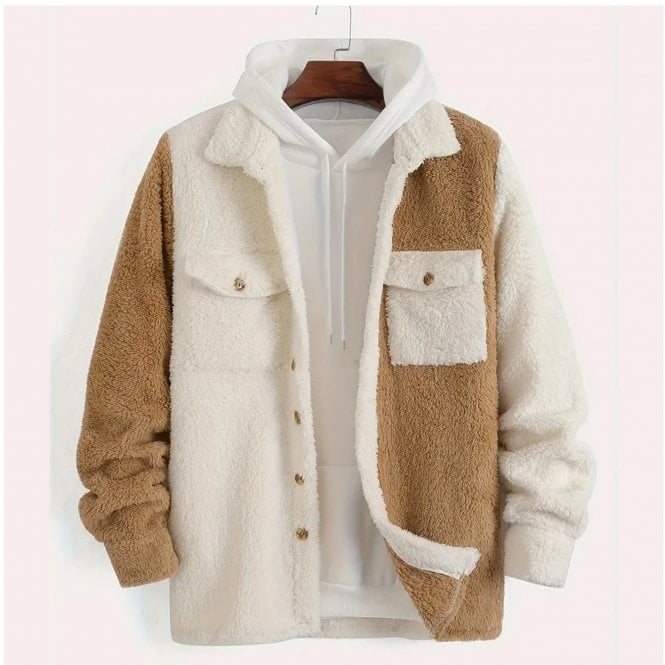 NIHAO Cream and Tan Fleecy Over Shirt NH4366047