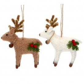 Gisela Graham White or Brown Wool Reindeer 16760