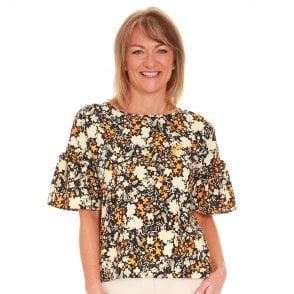 Great Plains Black and Orange Floral Top J2NAO