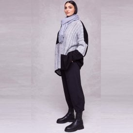 ORA Black and Grey Chunky Knit Sweater ORW22 176