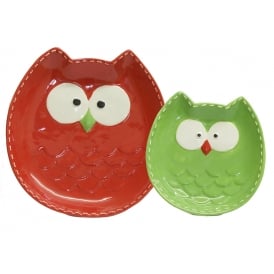 Owl Plate Set 45602 Green Red